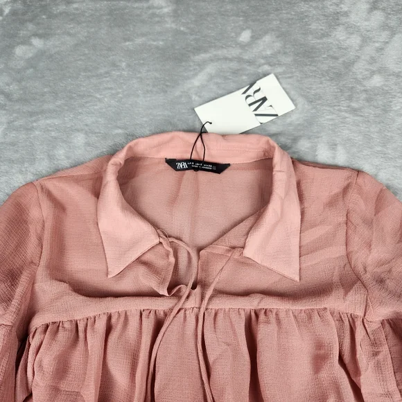 NWT Zara Blouse Top Blouse Riffled Chiffon Size S Small - Picture 3 of 10